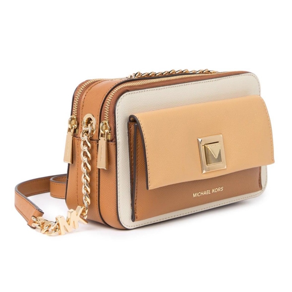 MICHAEL KORS Sylvia Tricolor Crossgrain Leather Double Zip Crossbody [LAST ONE]